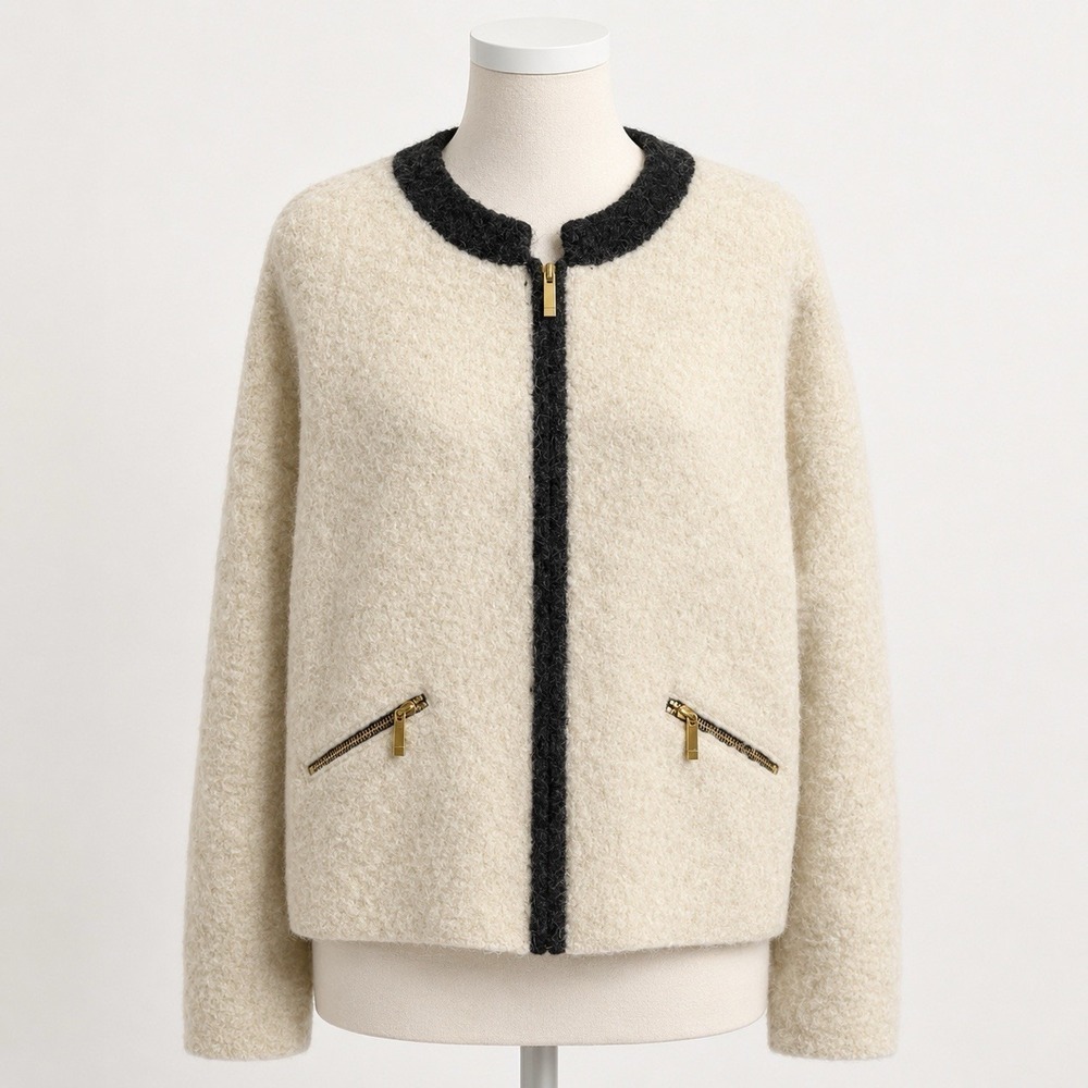 New York & Company Boucle Cardigan Full-Zip Texture Women's XL Off White Cozy
